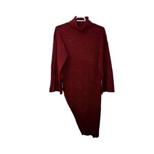 Fashion Nova Womens Burgundy Oversized Asymmetrical Large Turtleneck Sweater